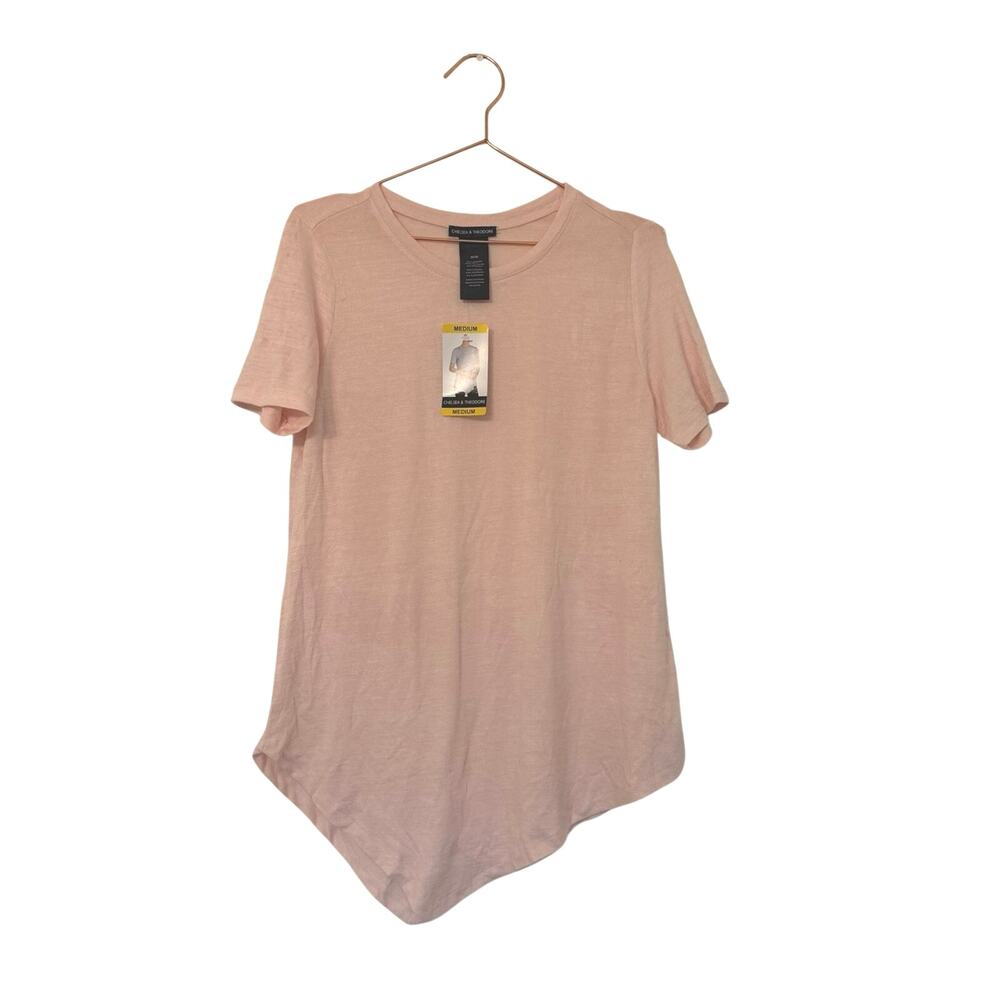Chelsea & Theodore Blush Pink Short Sleeve Asymmetric Hem Tee